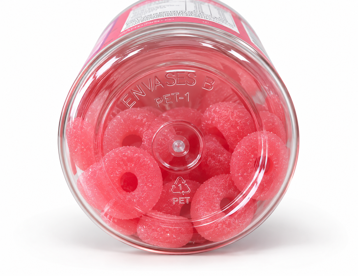 Base de botella con gomitas rosas