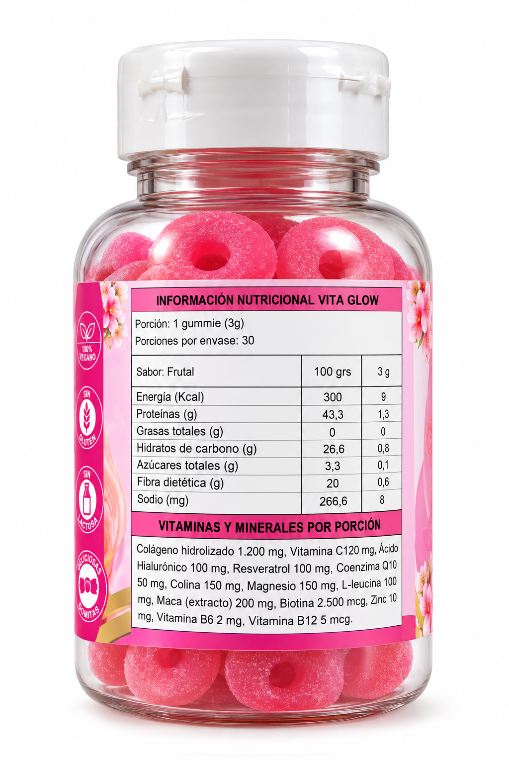 Etiqueta nutricional de gomitas Vita Glow
